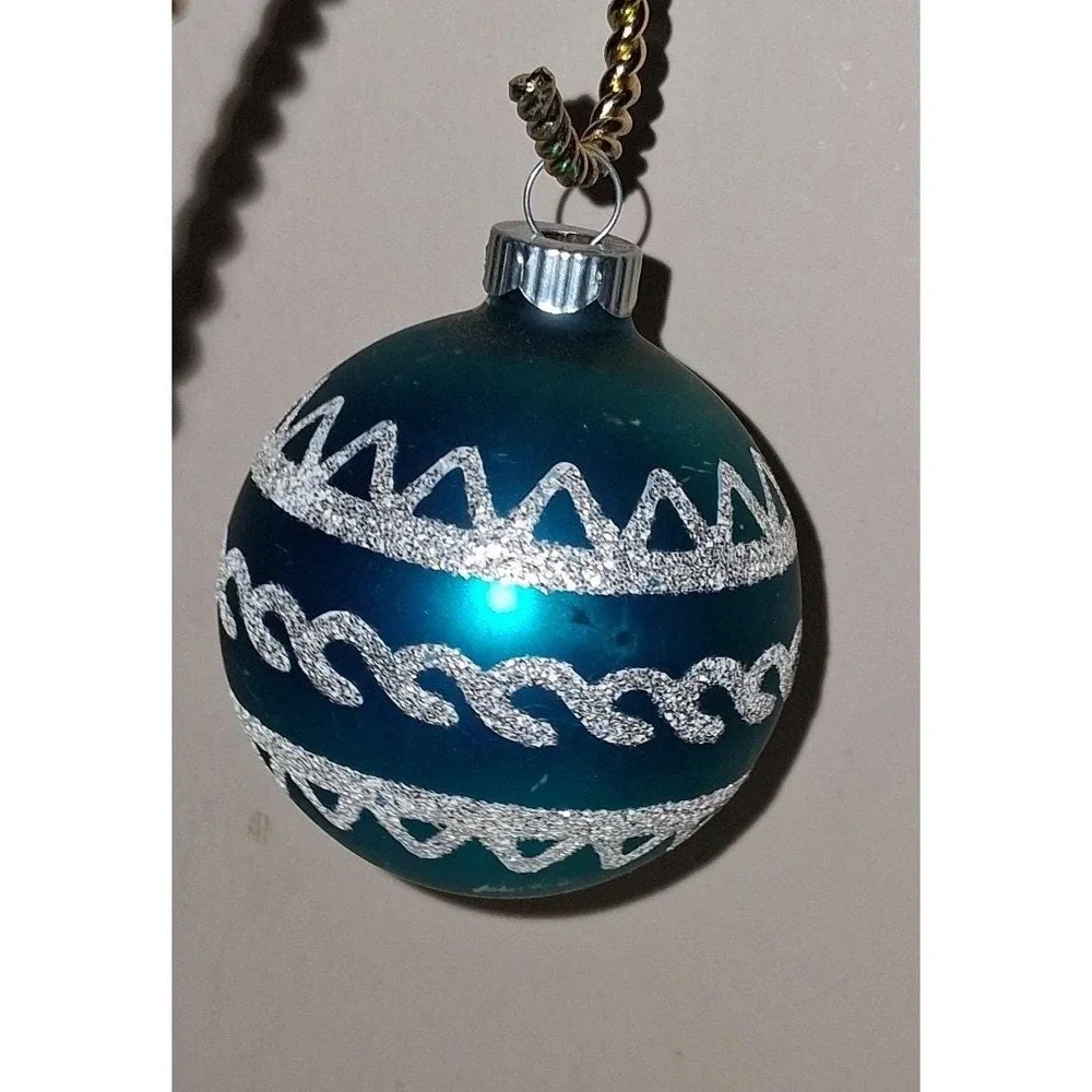 Vintage Shiny Brite Blue Teal Glass Christmas Ornament 2.5
